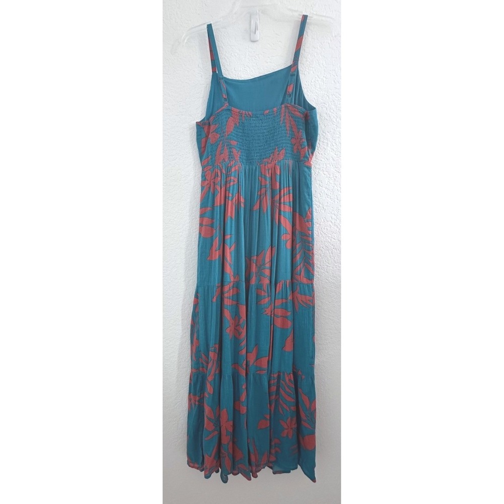 Old Navy Boho Coastal Beach Resort Tiered Teal Floral Maxi Dress Sz S Smocked - Picture 3 of 10